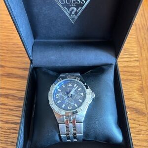 Guess Chronograph Watch with Silver Band and Black Dial